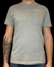 Load image into Gallery viewer, GREY WOODYA T-SHIRT VERTICAL LOGO ON BACK
