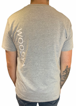 Load image into Gallery viewer, GREY WOODYA T-SHIRT VERTICAL LOGO ON BACK
